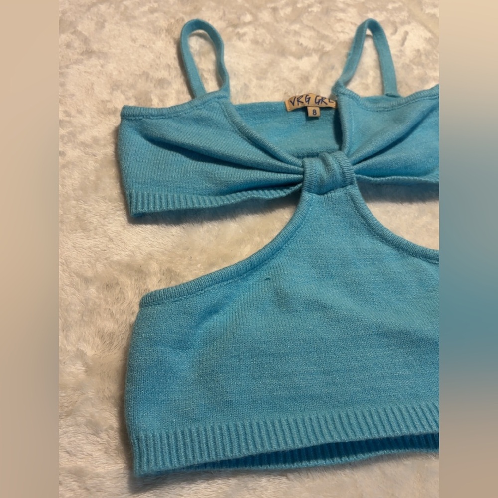 VRG GRL Turquoise Cut Out Crop Top - Picture 5 of 16